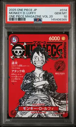 2025 ONE PIECE JPN PROMOS ONE PIECE MAGAZINE VOL.20 #014 MONKEY D. LUFFY PSA 10 - Image 1