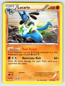 Lucario 78/135 2012 B&W Plasma Storm Set Pokemon Card Nintendo Holo Rare - Vlp - Image 1
