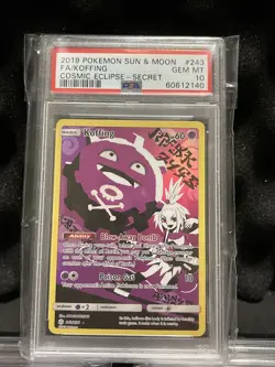2019 Pokemon Sun & Moon Cosmic Eclipse Koffing FA Secret Rare 243/236 PSA 10 - Image 1
