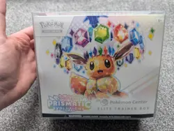Pokemon Center Prismatic Evolutions ETB Elite Trainer Box Sealed in display case - Image 1