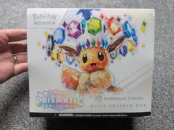Pokemon Center Prismatic Evolutions ETB Elite Trainer Box Sealed in display case - Image 2