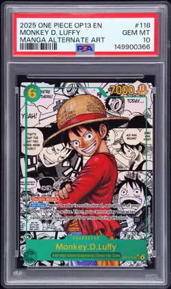 PSA 10 - Monkey D. Luffy OP13-118 Manga Alternate Art One Piece English Gem Mint - Image 1