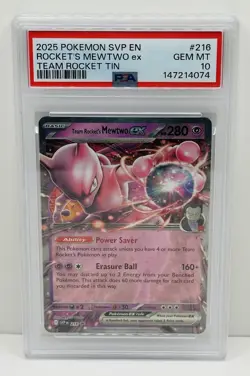 🔥2025 POKEMON SVP EN-SV BLACK STAR PROMO #216 TEAM ROCKET'S MEWTWO EX PSA 10!🔥 - Image 1
