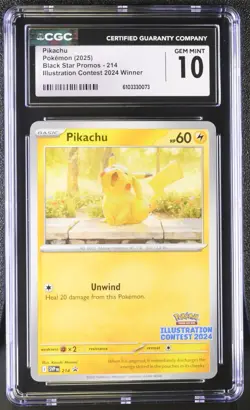CGC 10 - Pikachu 214 SVP Black Star Promo - Pokemon Illustration Contest 2024 - Image 1