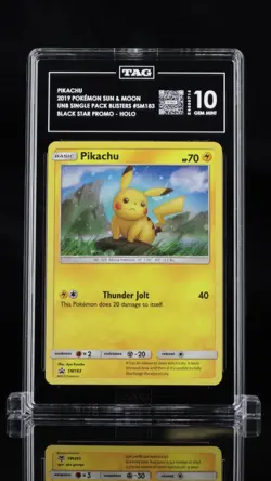 TAG 10 Pikachu SM183 Holo Black Star Promo Pokemon Sun & Moon 2019 GALAXY SWIRL - Image 1