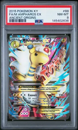 2015 POKEMON XY ANCIENT ORIGINS #88 FULL ART/M AMPHAROS EX PSA 8 - Image 1
