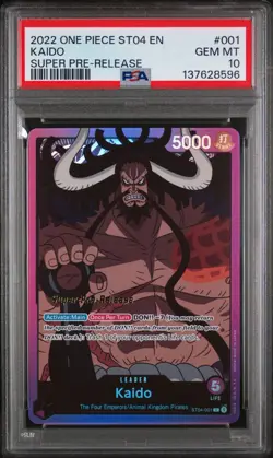 PSA 10 Kaido ST04-001 Leader Super Pre-Release Stamped One Piece ST04 Deck 2022 - Image 1