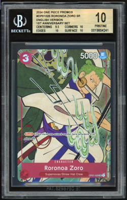 BGS 10 - Roronoa Zoro OP01-025 Promo One Piece English 1st Anniversary Pristine - Image 1