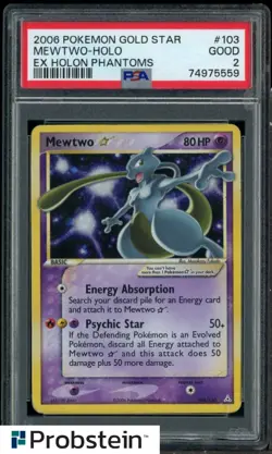 2006 Pokemon Gold Star EX Holon Phantoms #103 Mewtwo Holo PSA 2 GOOD - Image 1