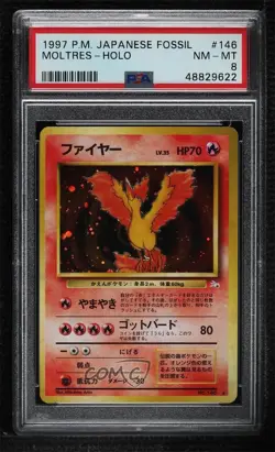 Moltres Holo Japanese Pokemon Mystery of the Fossils PSA 8 1997 - Image 1
