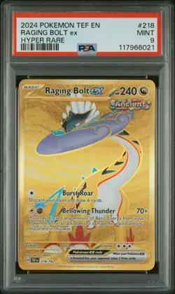 PSA 9 Mint Raging Bolt ex 218/162 Gold Hyper Rare - Pokemon SV05 TEF - Image 1