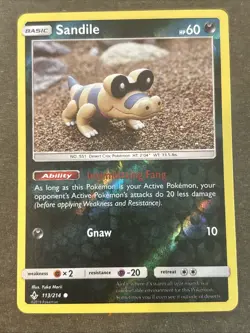 Sandile 113/214 Reverse Holo Common SM: Unbroken Bonds Pokemon TCG NM - Image 1