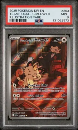 2025 Pokemon Card Destined Rivals Team Rocket's Meowth 203 PSA 9 - Image 1