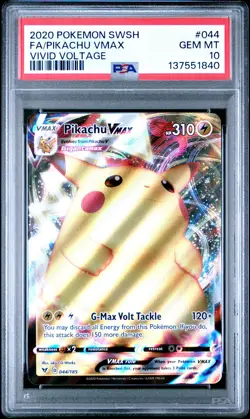 2020 POKEMON SWORD & SHIELD VIVID VOLTAGE #044 FULL ART/PIKACHU VMAX PSA 10 - Image 1