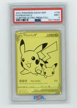 Pikachu V SWSH145 PSA 9 Celebrations Ultra Premium Collection Pokemon Card Gold - Image 1