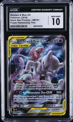 2019 POKEMON BLACK STAR PROMOS #SM191 MEWTWO & MEW GX CGC 10 GEM MINT - Image 1