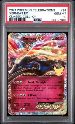 2021 POKEMON CELEBRATIONS CLASSIC COLL #97 XERNEAS EX PSA 10 - Image 1