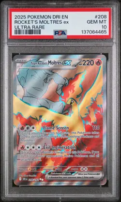 2025 POKEMON DRI EN-DESTINED RIVALS #208 ROCKET'S MOLTRES EX PSA 10 - Image 1