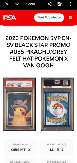 PSA 10 Gem Mint - Pikachu #085 Grey Felt Hat - Pokemon X Van Gogh - 2023 - Image 3