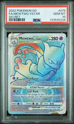2022 POKEMON GO SECRET #079 FULL ART/MEWTWO VSTAR PSA 10 - Image 1