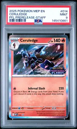 2025 POKEMON MEP PROMO PHANTASMAL FLAMES PRERELEASE-STAFF #014 CERULEDGE PSA 9 - Image 1