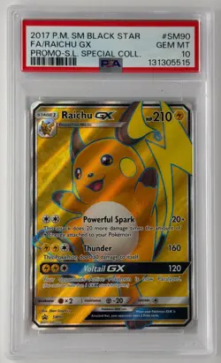 2017 POKEMON SM BLACK STAR PROMO #SM90 FULL ART/RAICHU GX PSA 10 - Image 1