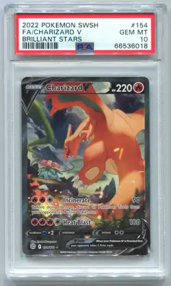2022 POKEMON SWORD & SHIELD BRILLIANT STARS #154 FA/CHARIZARD V PSA 10 - Image 1