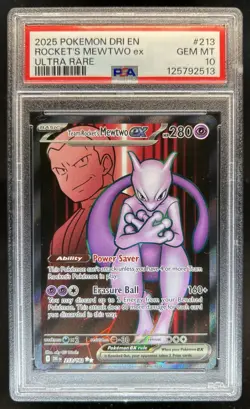 2025 Pokemon Destined Rivals Team Rocket's Mewtwo ex #213/182 PSA 10 GEM MINT - Image 1