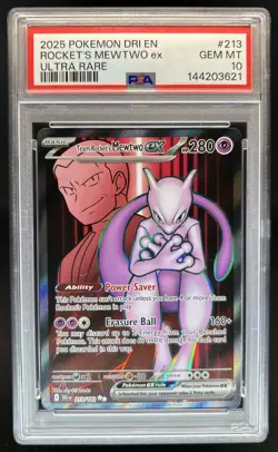 2025 Pokemon Destined Rivals Team Rocket's Mewtwo ex #213/182 PSA 10 GEM MINT - Image 1