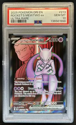 2025 Pokemon Destined Rivals Team Rocket's Mewtwo ex #213/182 PSA 10 GEM MINT - Image 1