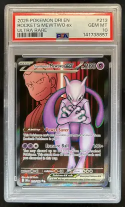 2025 Pokemon Destined Rivals Team Rocket's Mewtwo ex #213/182 PSA 10 GEM MINT - Image 1