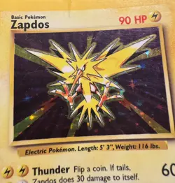 ZAPDOS 1999 vintage 16/102 Base Set Pokemon Card Holo Foil RARE - Image 1