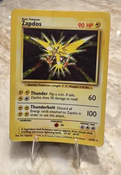 ZAPDOS 1999 vintage 16/102 Base Set Pokemon Card Holo Foil RARE - Image 2