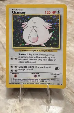 CHANSEY 1999 3/102 Base Set Holo Rare Unlimited LP Pokemon Card vintage - Image 2