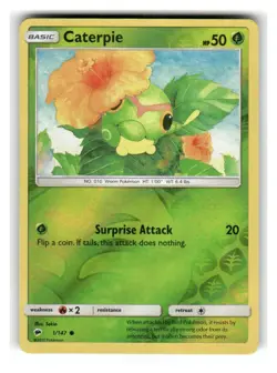 Caterpie 1/147 Common Burning Shadows Pokemon Reverse Holo Lightly Played - Image 1