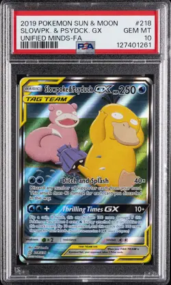 2019 POKEMON SUN & MOON UNIFIED MINDS #218 FULL ART/SLOWPOKE & PSYDUCK GX PSA 10 - Image 1