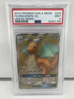 2019 POKEMON UNIFIED MINDS DRAGONITE GX #229 FULL ART PSA 9 MINT - Image 1