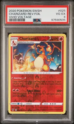 2020 POKEMON SWORD & SHIELD VIVID VOLTAGE #25 CHARIZARD REVERSE HOLO PSA 4 - Image 1