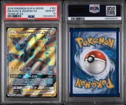 2019 POKEMON SUN & MOON TEAM UP #162 FULL ART/PIKACHU & ZEKROM GX PSA 10 - Image 3