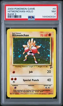 2000 POKEMON BASE SET 2 #8 HITMONCHAN-HOLO PSA 7 - Image 1