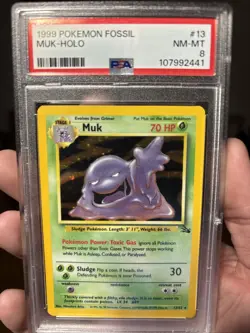 1999 Pokemon Fossil Muk Holo 13/62 PSA 8 - Image 1
