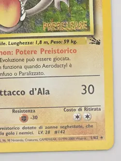 Vintage Italian Pokemon Prerelease Aerodactyl 1/62 Fossil Pre-release Holo Rare! - Image 5