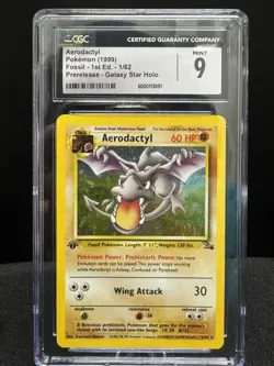 Pokemon Fossil 1/62 Aerodactyl 1st Edition Prerelease Holo Rare 1999 CGC 9 MINT - Image 1