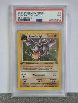 Pokemon TCG Aerodactyl Fossil Holo Card 1/62 Rare. 1st Edition PSA - 7 - Image 1