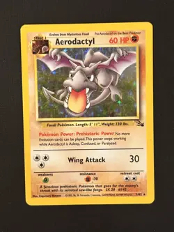 Aerodactyl Fossil 1/62 Holo Unlimited Holo Rare Vintage Pokemon TCG LP/MP - Image 1