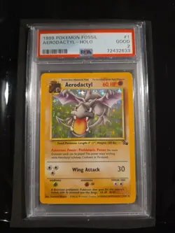 Pokemon TCG Aerodactyl Holo Card 1/62 Unlimited Rare Fossil Psa 2 - Image 1