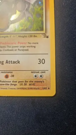 Aerodactyl 1/62 Holo Rare Pokemon Card 1999 Fossil WOTC - Image 5