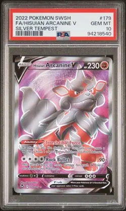 PSA 10 Hisuian Arcanine V #179 Pokemon Silver Tempest - Image 1