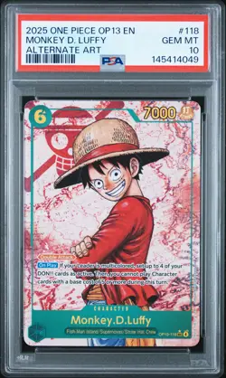 2025 ONE PIECE OP13-CARRYING ON HIS WILL ALTERNATE ART MONKEY D. LUFFY PSA 10 - Image 1