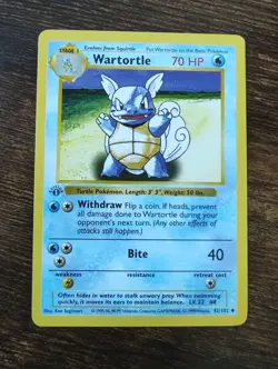Pokemon Wartortle 42/102 1st Edition "Gray Stamp" Shadowless Base Set Card - Image 1